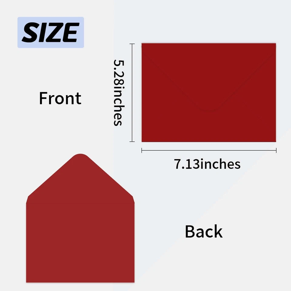 Paquete de 100 sobres rojos A7, 5x7, 5,25x7,25, solapa en V, invitación, boda, tarjeta Foto 2 de 4