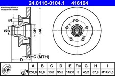 2x ATE Bremsscheibe 24.0116-0104.1 für VW T3 TRANSPORTER M14x1,5 Bus Cat