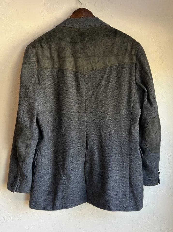 Vintage Pendleton Blazer Jacket 42 L Wool Tweed Suede Elbow Patch Gray USA - Image 2 of 4