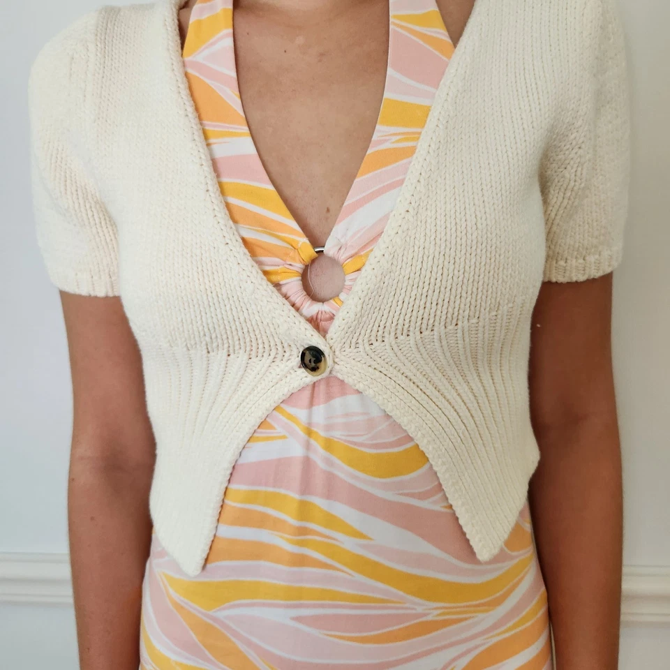 Cárdigan Alexander Wang T Crop Suéter Talla Grande Mujer Crema Botón Arte Ajustado Foto 2 de 4