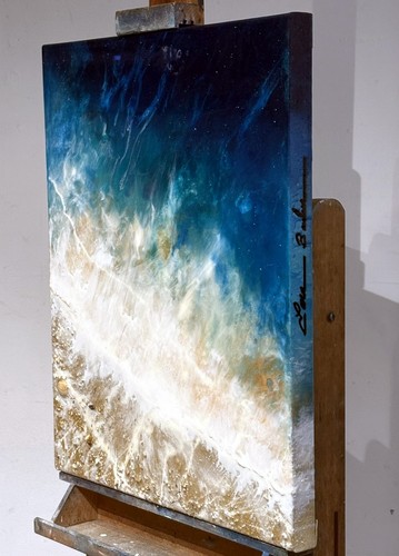 Original Modern Contemporary Fine Art Canvas Beach Water Ocean Painting Signed - Picture 3 of 12