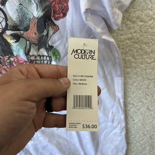 Modern Culture Men’s White Floral/Skull Design T-Shirt Size Medium NWT - Picture 6 of 12