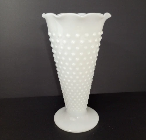 Vintage Vase White Milk Glass Hobnail Footed 9.5" Large Farmhouse Tall
