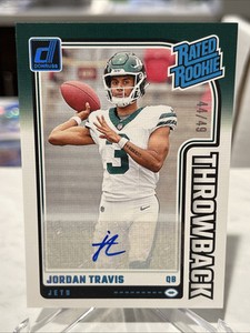 2024 Donruss Jordan Travis RC Throwback Rated Rookie Auto #’d/49 Jets