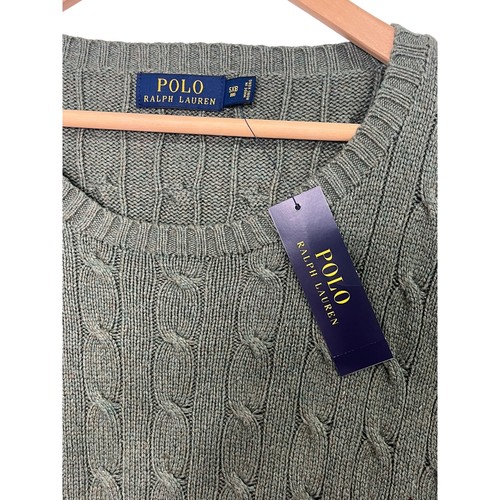 Polo Ralph Lauren Suéter Para Hombres 5XB Verde Seda Cable Tejido Cuello Redondo Preppy Clásico - Imagen 7 de 15