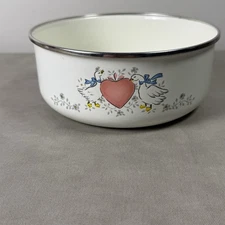 2 Vintage International Marmalade Geese 7 1/4", 6 3/4" Metal Bowls with enamal