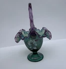 Fenton Glass New Century XXI Basket Signed Hand Painted Dragonfly Floral 10”