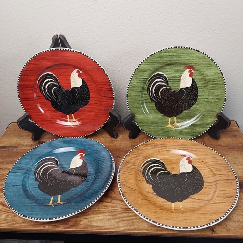 4 platos de ensalada de gallo 8" Sakura NY Warren Kimble Farmhouse Country Colors 1999 - Imagen 2 de 9