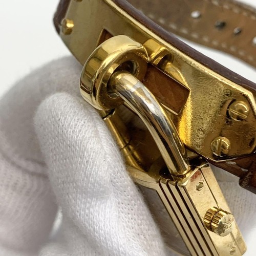 HERMES Kelly Square Quartz Wristwatch Gold Dial Ladies Vintage Working brown #4 - Picture 8 of 17