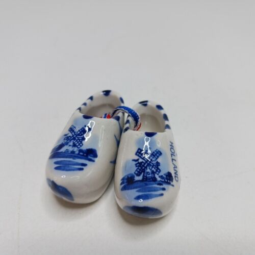 Miniatur blau & weiß Porzellan Holländische Clogs Ornament - Bild 3 von 7