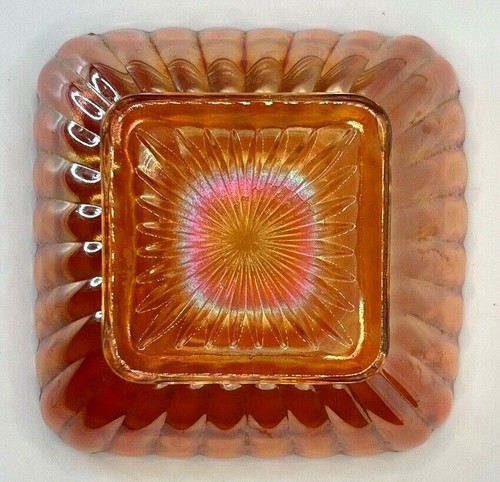 1920'S RUFFLED EDGE SQUARE MARIGOLD CARNIVAL GLASS BOWL, 14X14 CM - Picture 4 of 6