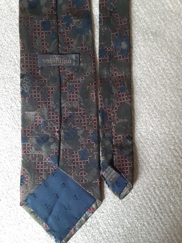 Valentino Cravatte Italy Men 100% Silk Tie Multicolor Floral Plaid Blue Burgundy - Picture 3 of 23