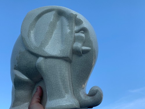 Vintage Pottery Trunk Up Good Luck Elephant Book End Figurine Statue UNIQUE ❤️m9 - Picture 8 of 12