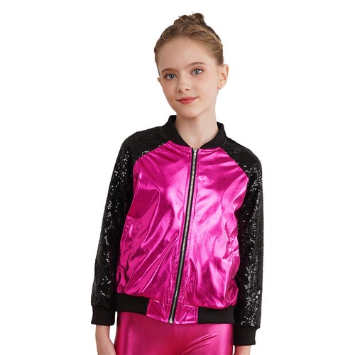 Girls Jazz Dance Disco Costume Zip Up Metallic Bomber Jacket Coat Halloween - Picture 90 of 121