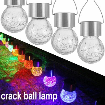 Crackle Glass Ball Solar Chandelier Hanging Globe Lamp LED light Garden Light eBay