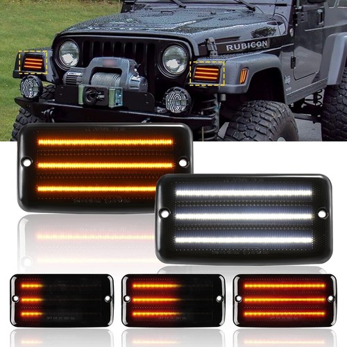 For 1997-2006 Jeep Wrangler TJ Smoke LED Side Marker Lights Bumper Running Lamp - Picture 1 of 12