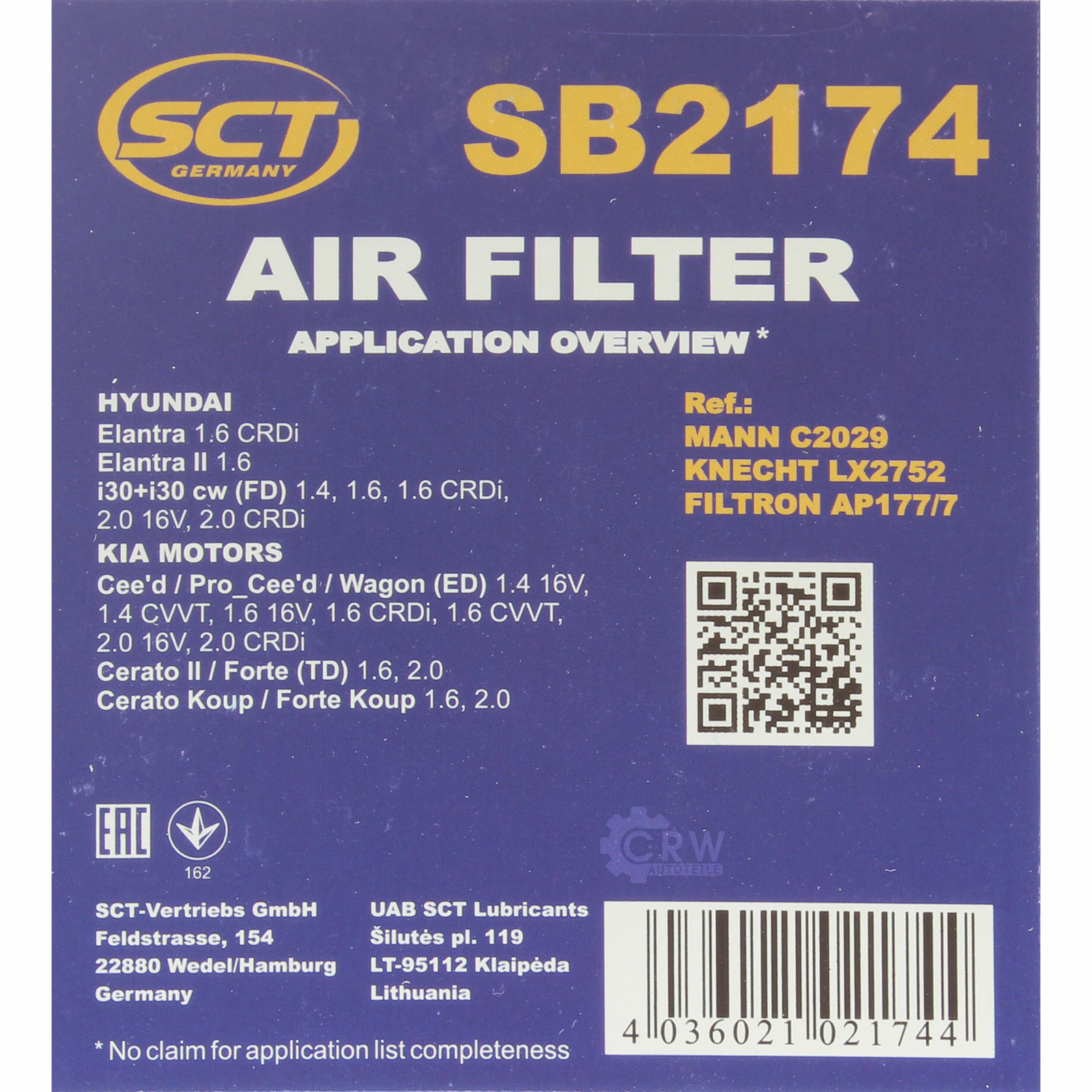 Inspektionspaket Service Kit Filtersatz Hyundai Elantra Stufenheck HD i30 FD KIA
