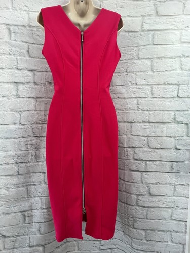 Diva Catwalk Bodycon Pencil Dress Bright Pink Full Back Zip Size L Barbiecore - Picture 4 of 9