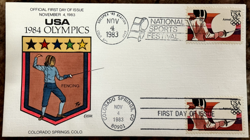 # C109-C112 USA 1984 Olympic Games 5 FDC Hand-painted by Collins - Perfect!!! - Picture 6 of 6