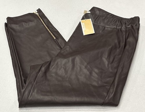 Michael Kors Women's Faux-Leather Skinny Ankle Pants, Chocolate, Size 1X
