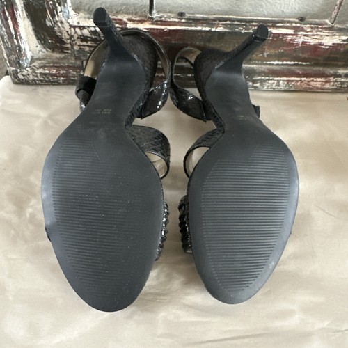 Touch Of Nina Black VIPOR 8.5M Ankle Strap Peep Toe Heels Snake Embossed Leather - Picture 5 of 5