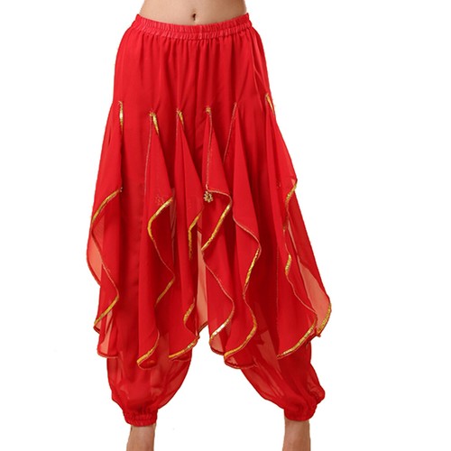 Pantalones harén danza del vientre pantalones dorados disfraz tribal fiesta pantalones de gasa - Imagen 14 de 28