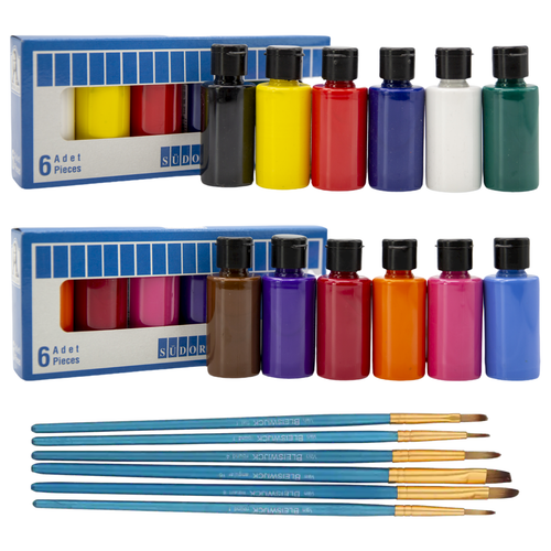 Acrylfarben-Set 12 Farben x 40ml. Primär, Mitteltöne, Pastell mit 6 Pinsel - Bild 3 von 12