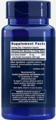 IRON PROTEIN PLUS WHOLE BODY IMMUNE HEALTH 300mg 200 Capsule LIFE EXTENSION - Picture 2 of 10