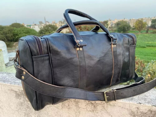 Tasche Leder Reise schwarz Seesack Gepäck Weekender Übernachtung Vintage 24 Z... - Bild 6 von 10