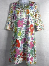 Gretchen Scott Dress Womens Small White Shift 3/4 Sleeves Floral V-Neck NWOT