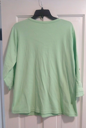 BonWorth Embroidered Top Women's M Mint green embroidered long tab sleeves EUC - Picture 7 of 7