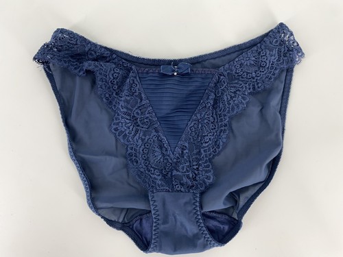 Vtg Satin Chantilly Lace Blue String Bikini Sissy Panties Sz S Sheer And Silky - Picture 9 of 9