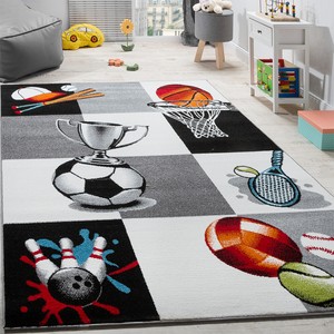 Details About Nursery Kids Rug Boys S Playroom Carpet Children Sport Theme Checks Soft Mat
