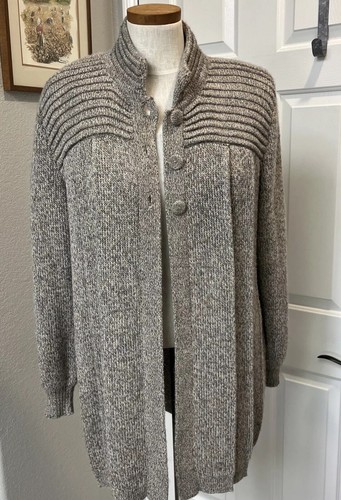 Vintage Dannita Women’s Baby Alpaca Tan Gray Knitted Heavy Weight Cardigan EUC! - Picture 2 of 16