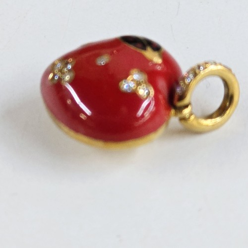 AARON BASHA SIGNED DIAMOND 18K GOLD PUFFY LADYBUG RED HEART CHARM PENDANT - Picture 3 of 9