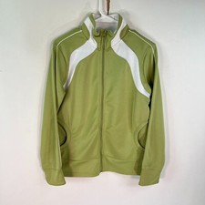 Athletic Works Workout Track Jacket Womens Size M Green White Pockets Full Zip