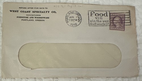 1918 US Postal Letter Slogan Cancel - Food Will Win The War Don’t Waste It - Picture 1 of 4