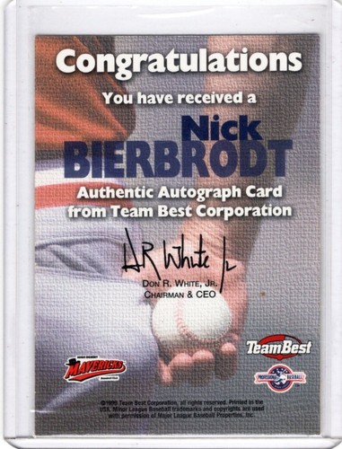 1999 Team Best Autographs #5 Nick Bierbrodt TP - Foto 2 di 2