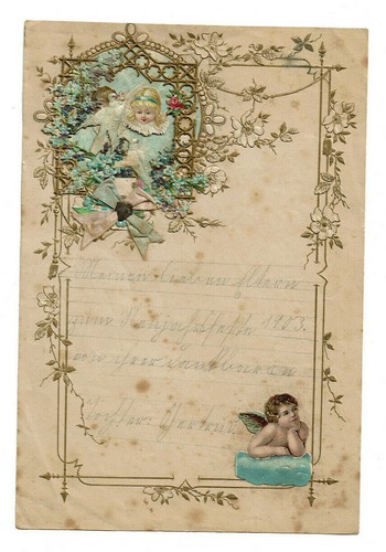 Schöner Schmuckbrief Kinderbrief 1903 Neujahr Engel Tauben Kurrentschrift