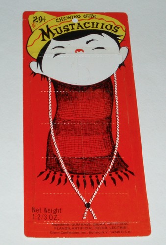 Tarjeta de bigotes de cera de goma de mascar años 70 - labios de cera - confecciones Glenn - Imagen 1 de 2