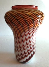 Stephen Jon Clements Signed Art Glass Vase 8" Tall Heavy Feather Pulled Browns