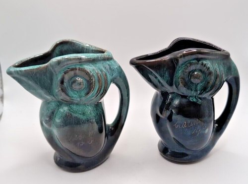 Vintage Bohemian Pottery Toucan in Green Drip Glaze Bird Pitcher X 2 - Picture 2 of 18