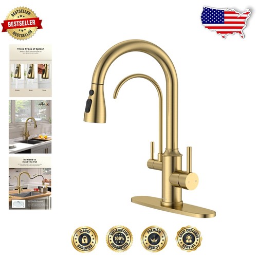 Modern High Arch Kitchen Faucet - 3 Way with Built-In Water Filter, Gold Finish