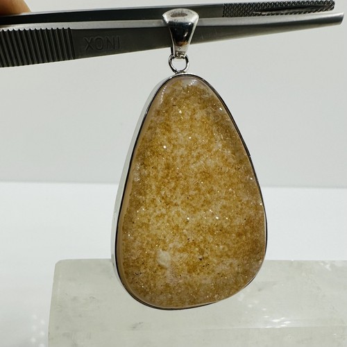 New! HUGE Tan DRUZY Agate Quartz Crystal in Sterling Silver 925 Pendant - Picture 2 of 7