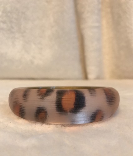 ALEXIS BITTAR Wide Pink Orange Black Leopard LUCITE Tapered Bangle Bracelet - Picture 1 of 12