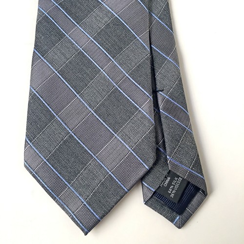 Cravatta collo uomo Michael Kors grigio gingham check plaid seta skinny - Foto 4 di 9