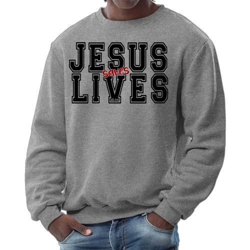 Mens Graphic Sweatshirt - Jesus Saves Lives Black Red Illustration - Picture 70 of 70