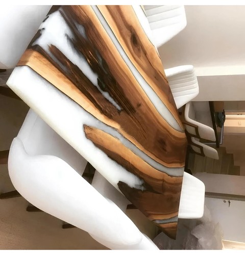 White Epoxy Table Wood for Dining Room, Resin River Countertops Slab Home Decor - Picture 5 of 8