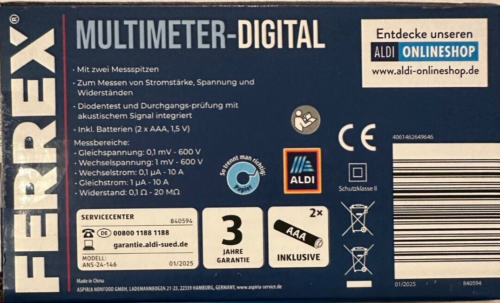 Ferrex Multimeter-Digital, Voltmeter Widerstand Stromstärke Amper Messen neu&ovp - Bild 2 von 4