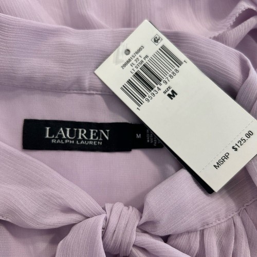 Ralph Lauren Lilac Tie Neck Crinkle Georgette Cape Blouse Womens Sz Med NWT - Picture 3 of 7